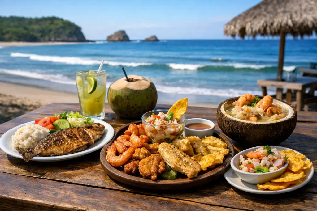 Gastronomía costera nicaragüense frente al mar