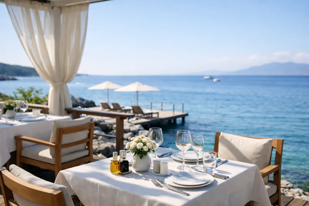 Restaurante frente al mar con calma real