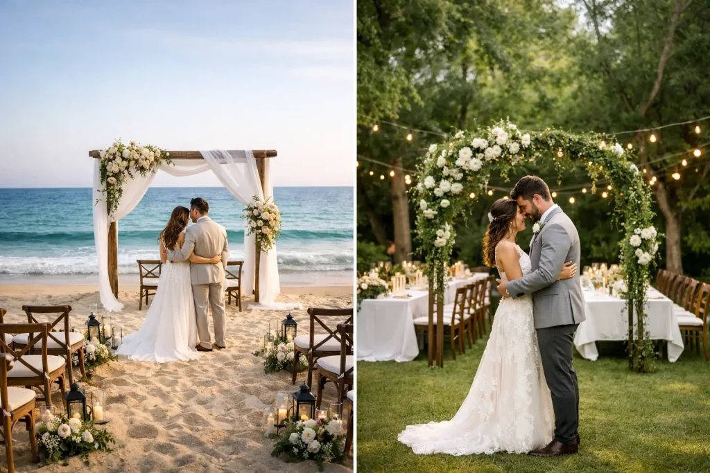 Boda en playa vs jardín para una celebración íntima